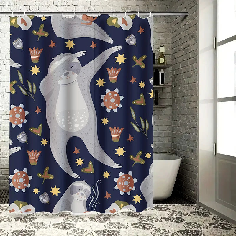 Blue Floral Sloth Shower Curtain