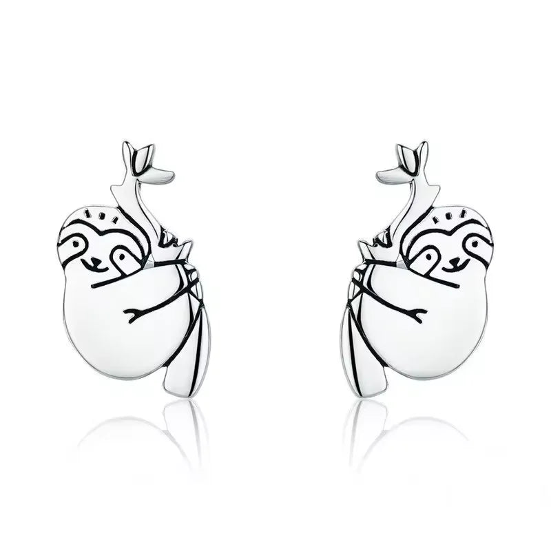 Silver Plated Sloth Stud Earrings