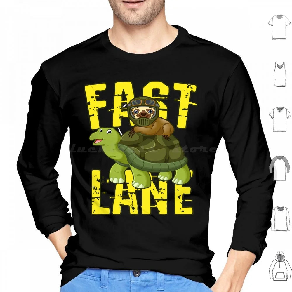 Fast Lane Sloth On Turtle Long Sleeve T-Shirt