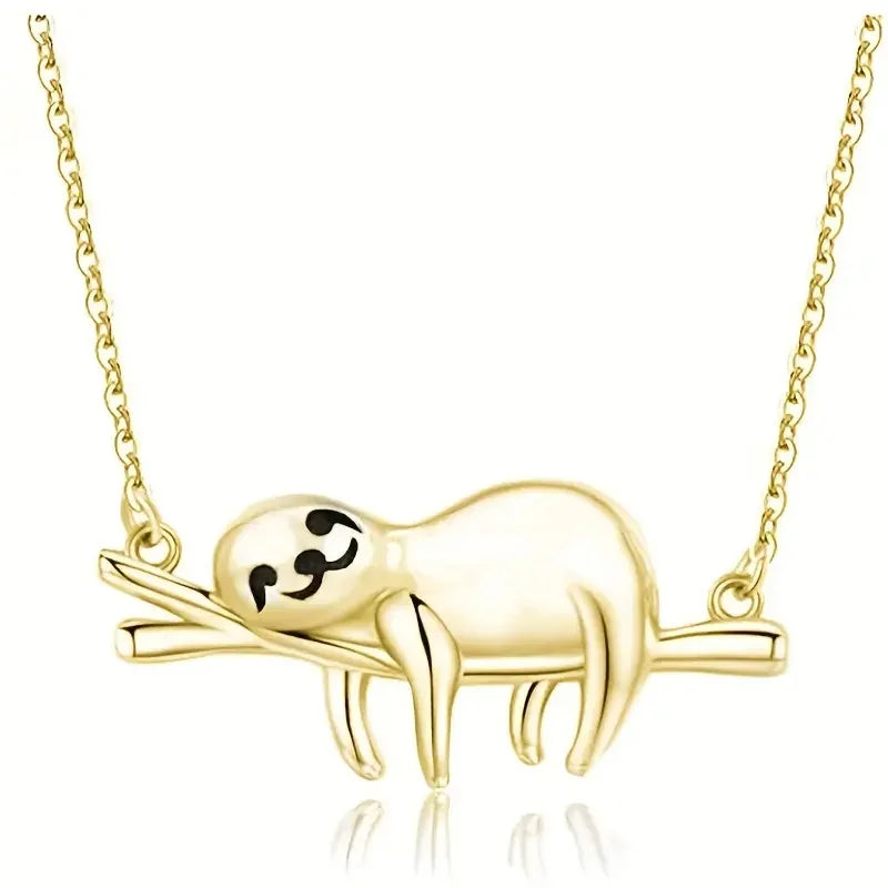 Sloth Lying on a branch Pendant Necklace