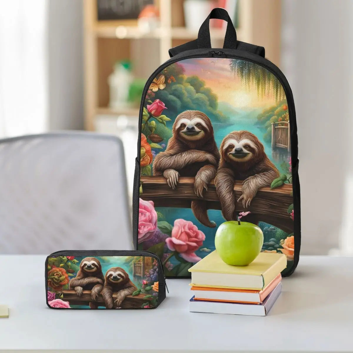 Tranquil Sloth Scene Backpack, Lunch Bag & Pencil Case Set