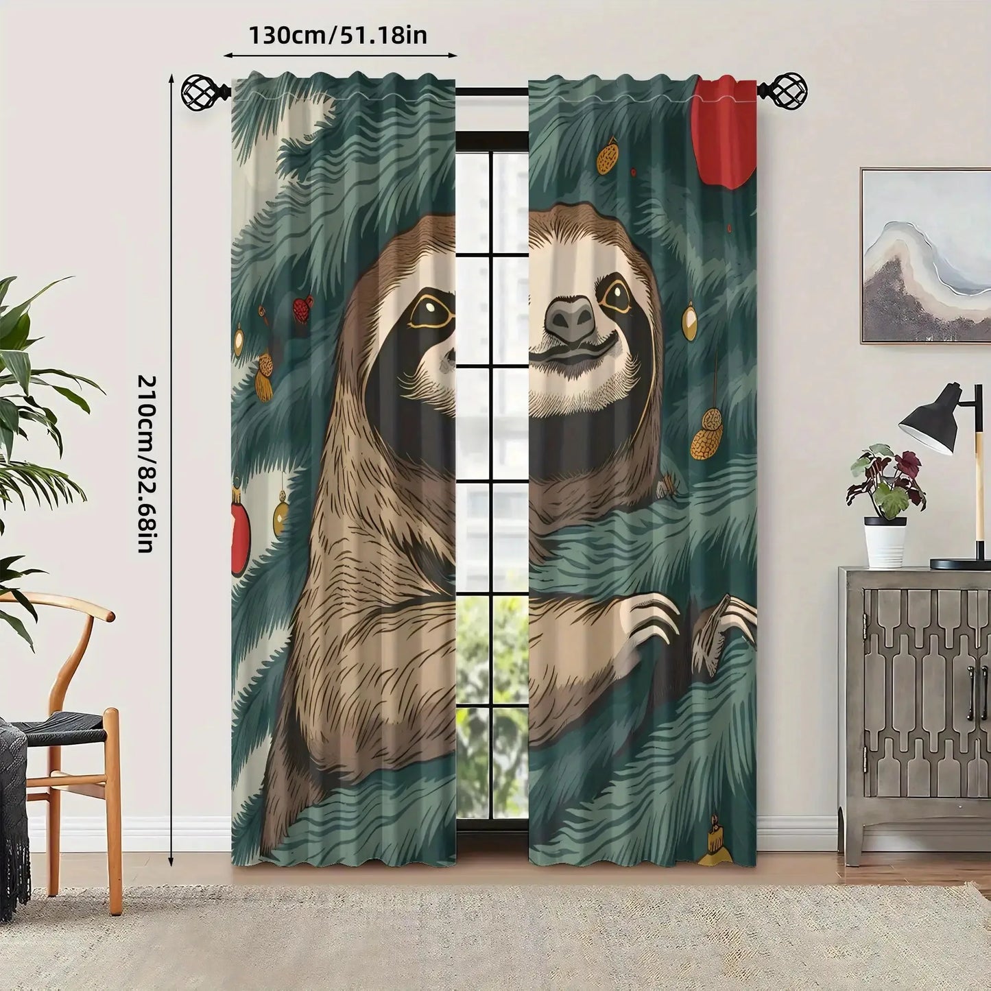 Vintage Sloth Christmas Curtains