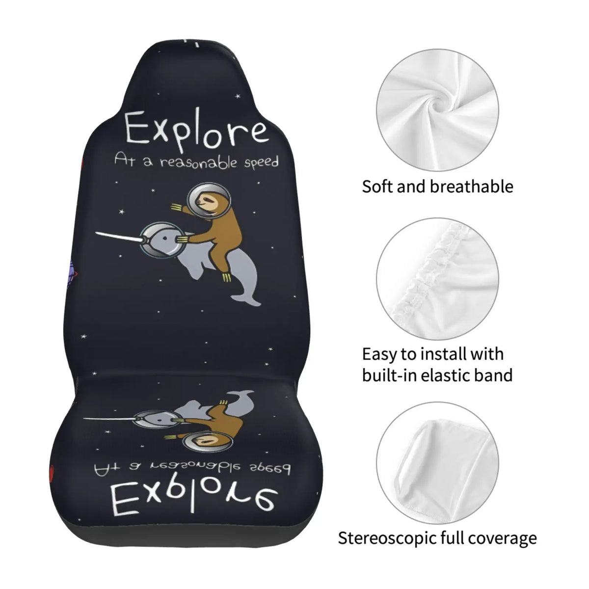 Sloth Riding Dolphin in Space Car Seat Covers