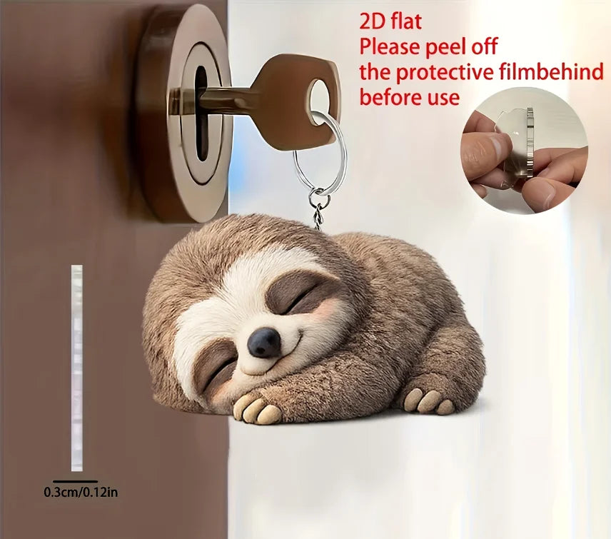 2D Sleeping Sloth Keychain