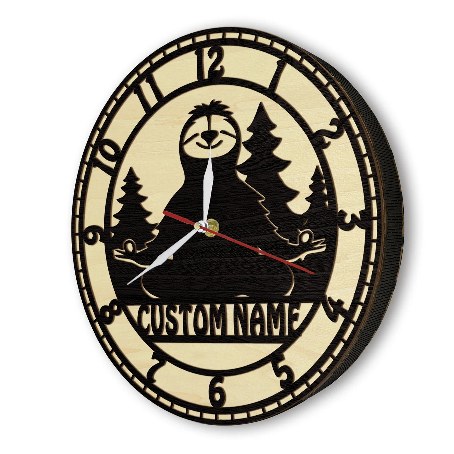 Custom Sloth Yoga Namaste Wooden Frame Wall Clock