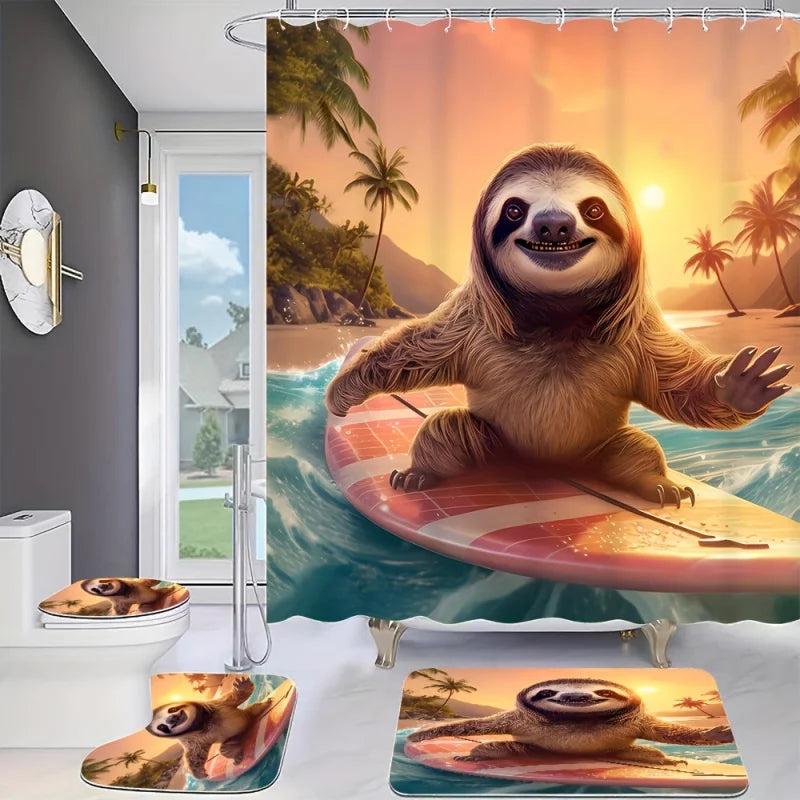 Surfing Sloth Shower Curtain and Bathroom Set