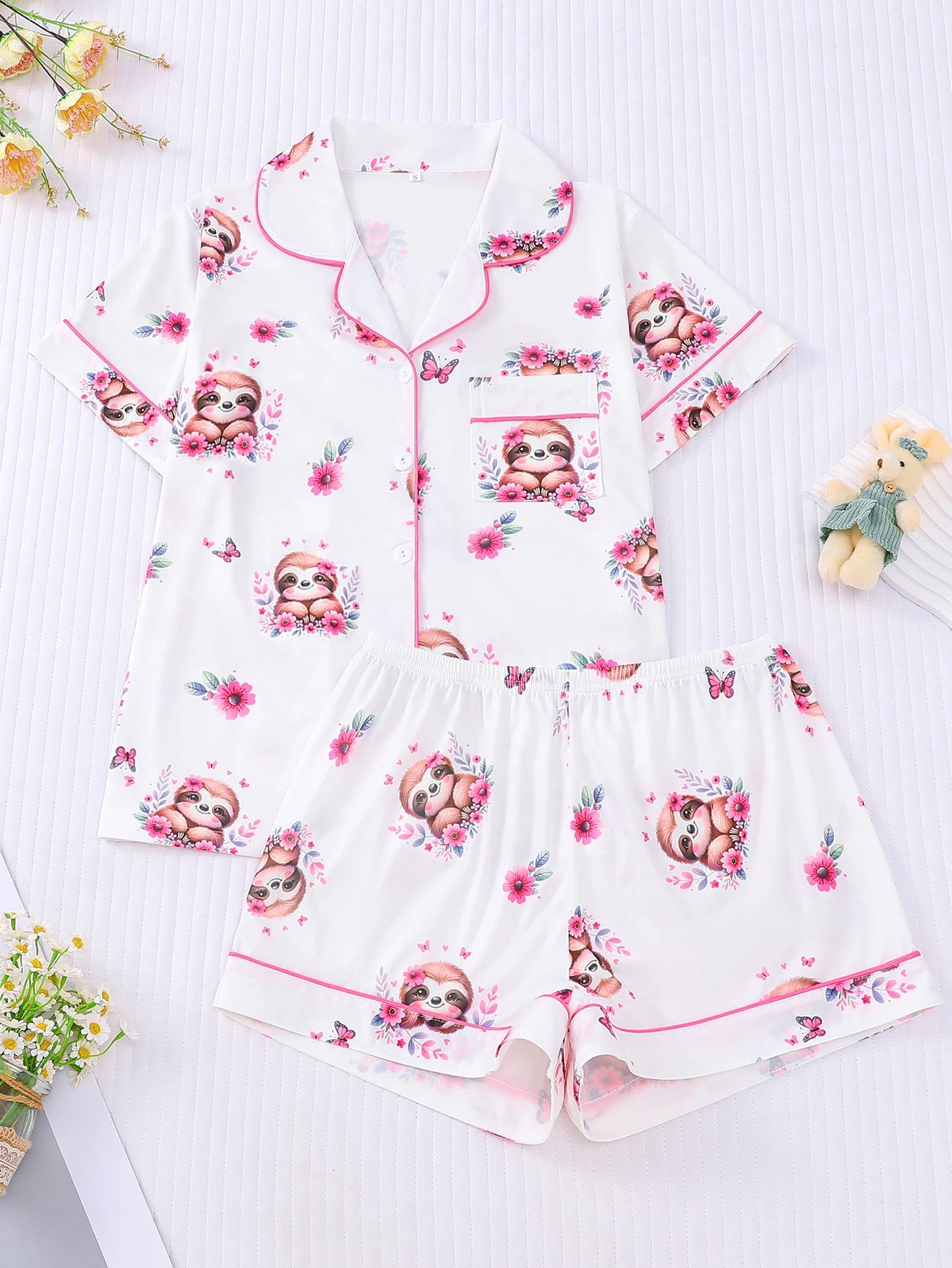 Cute Sloth short-sleeved pajamas set