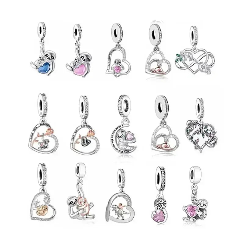 Sloth Heart Dangle Charms to fit Bracelets