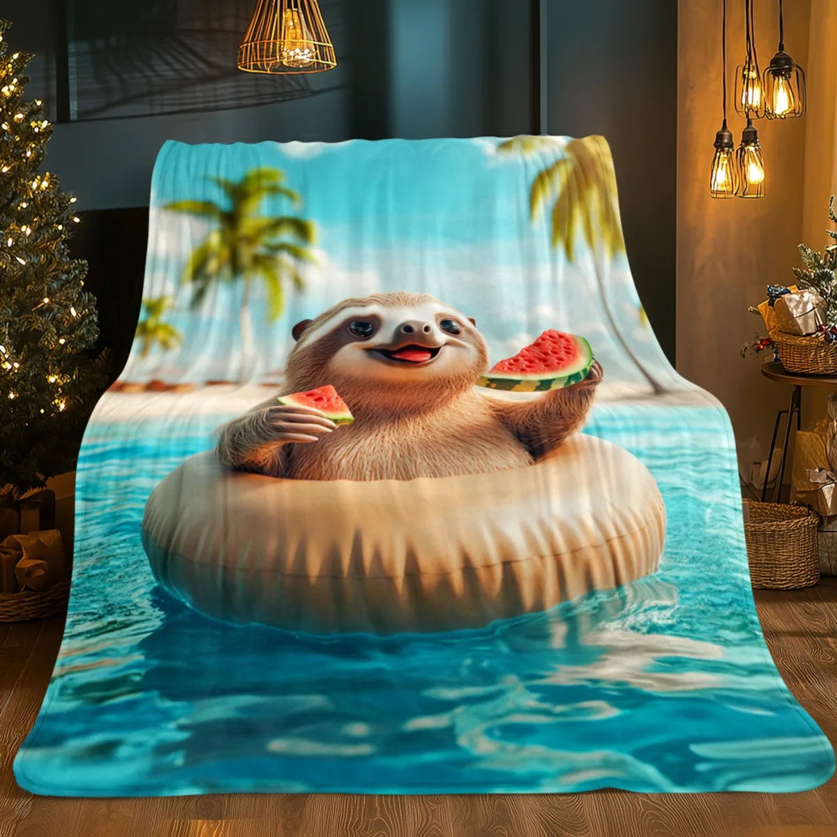 Sloth Eating Watermelon Blanket