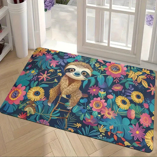 Sloth Floral Print Doormat