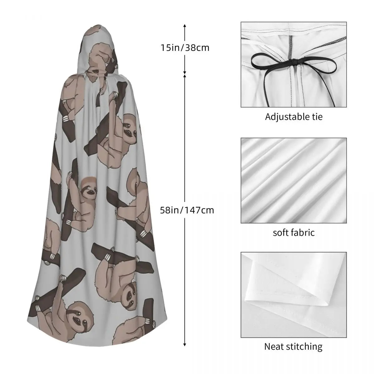 Cute Sloth Long Hooded Cloak