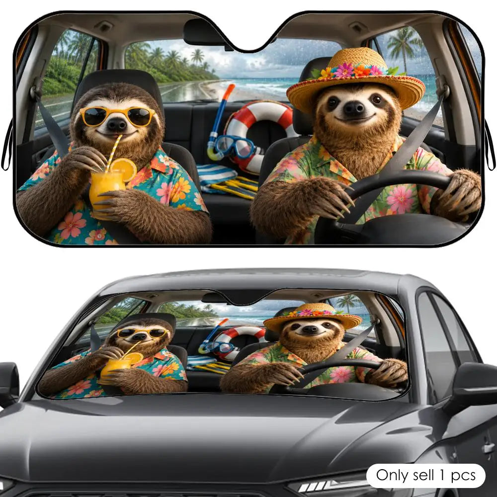 Sloth Beach Vacation Car Sunshade