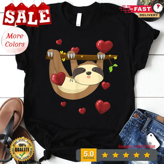 Sloth With Love Hearts T-Shirt