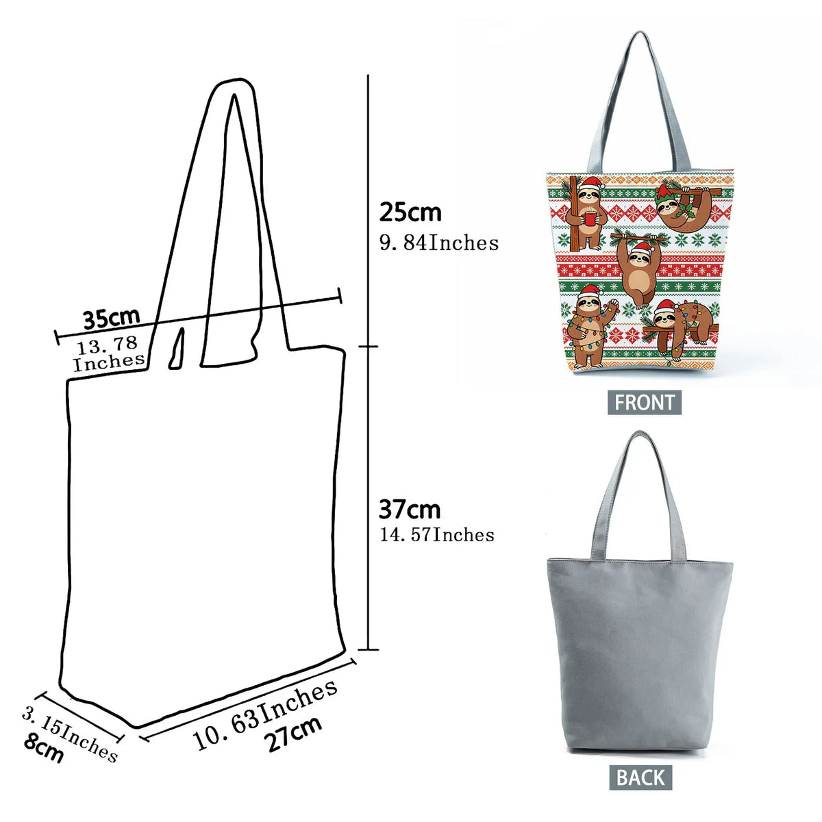 Christmas Sloth Fair Isle Sweater Printed Handbag