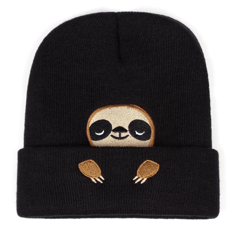 Sloth Embroidery Knitted Beanie Hat