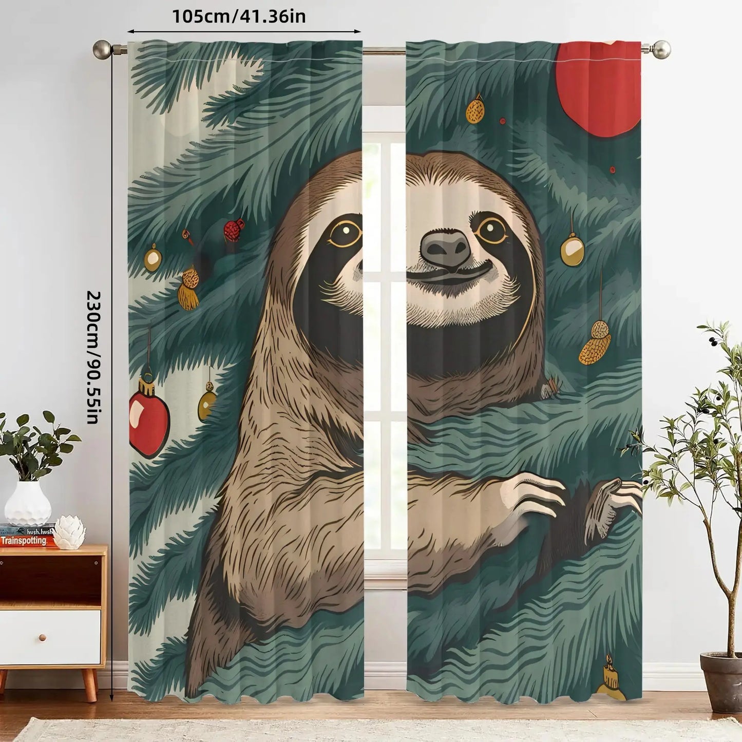 Vintage Sloth Christmas Curtains