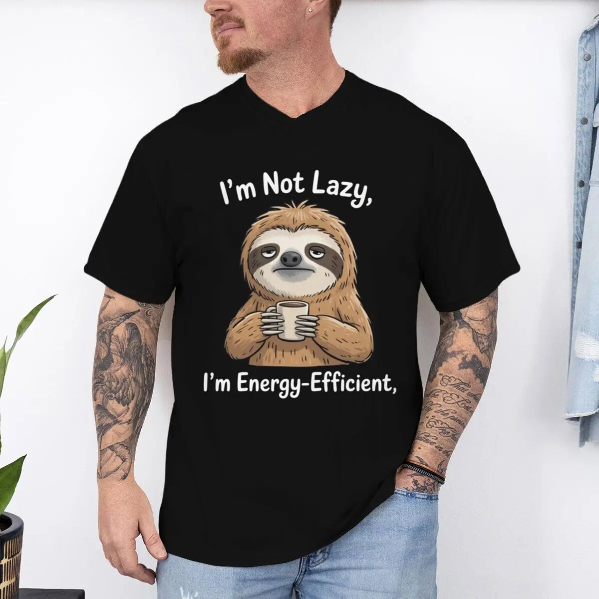 I'm Not Lazy I'm Energy-Efficient Sloth & Coffee T-Shirt