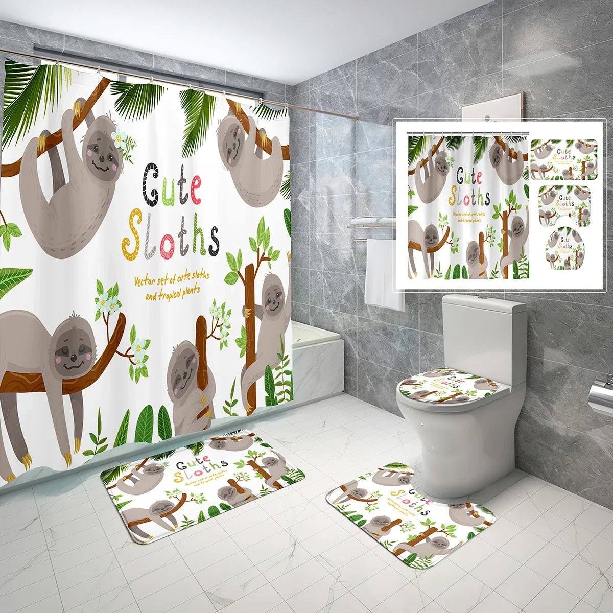 Various Cute Sloth Shower Curtain and Bathroom Sets