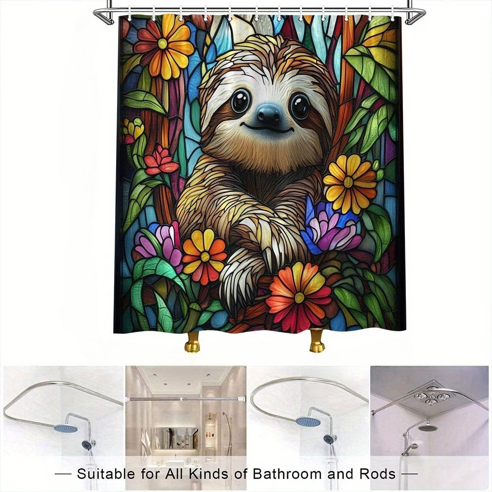 Colorful Flowers Sloth Shower Curtain