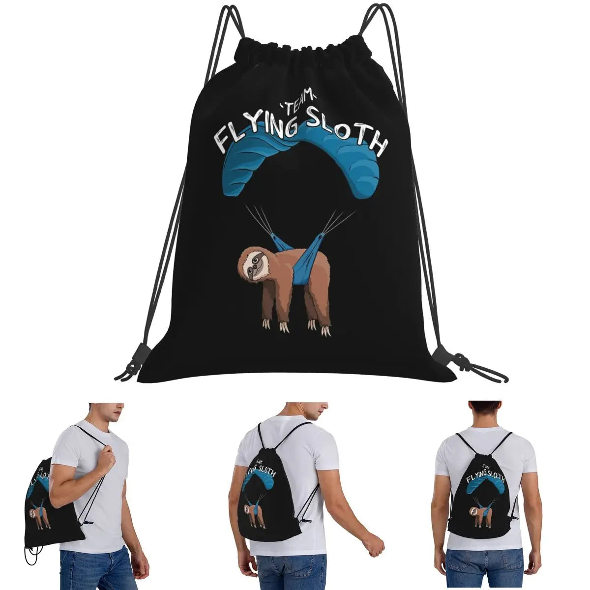 Team Flying Sloth Drawstring Bag