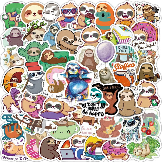 50 or 100 piece Cute Sloth Sticker packs