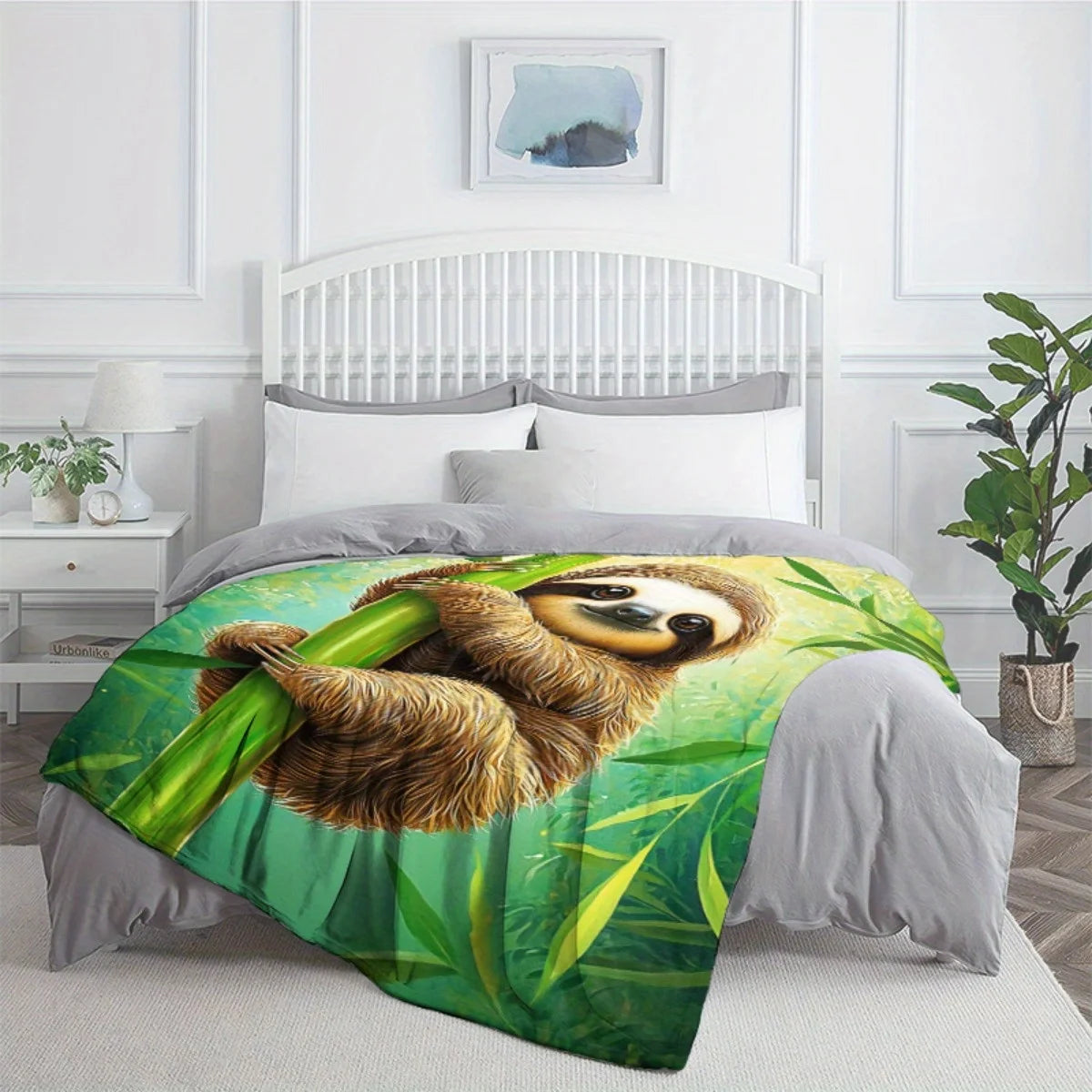 Cute Sloth On Bamboo Blanket
