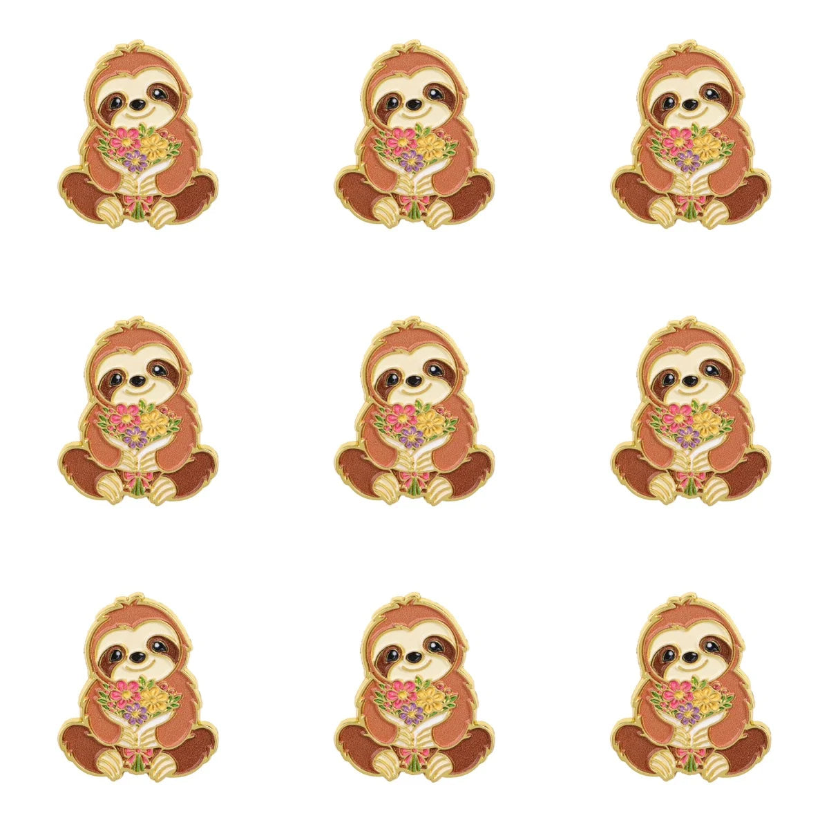 9 Piece Floral Sloth Enamel Pin Set