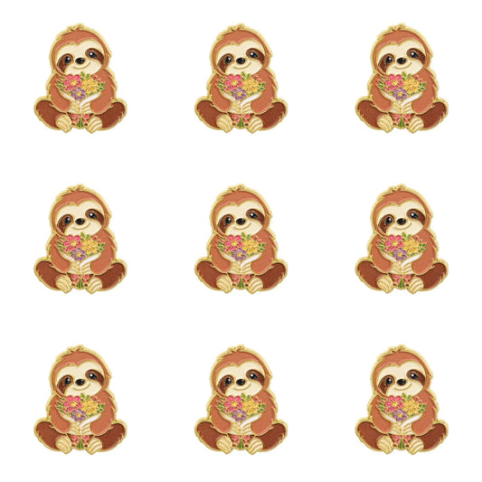 9 Piece Floral Sloth Enamel Pin Set