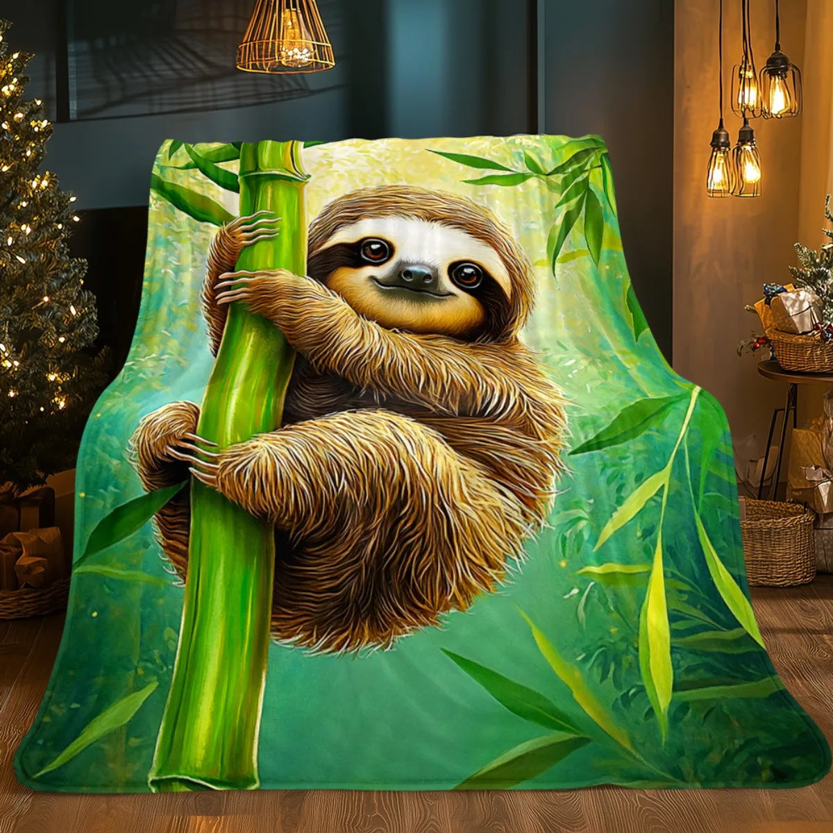 Cute Sloth On Bamboo Blanket