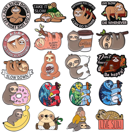 Cartoon Sloth Enamel Pin Badges
