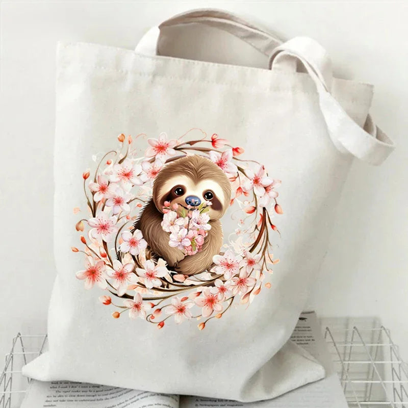 Soft Petals, Slow Days Sloth Tote Bag