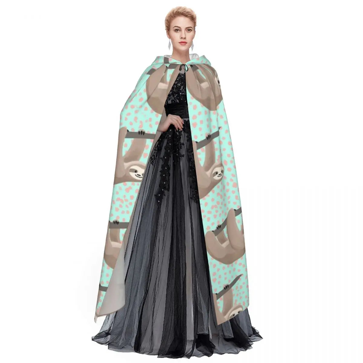Sloth On Branch Design Long Hooded Cloak