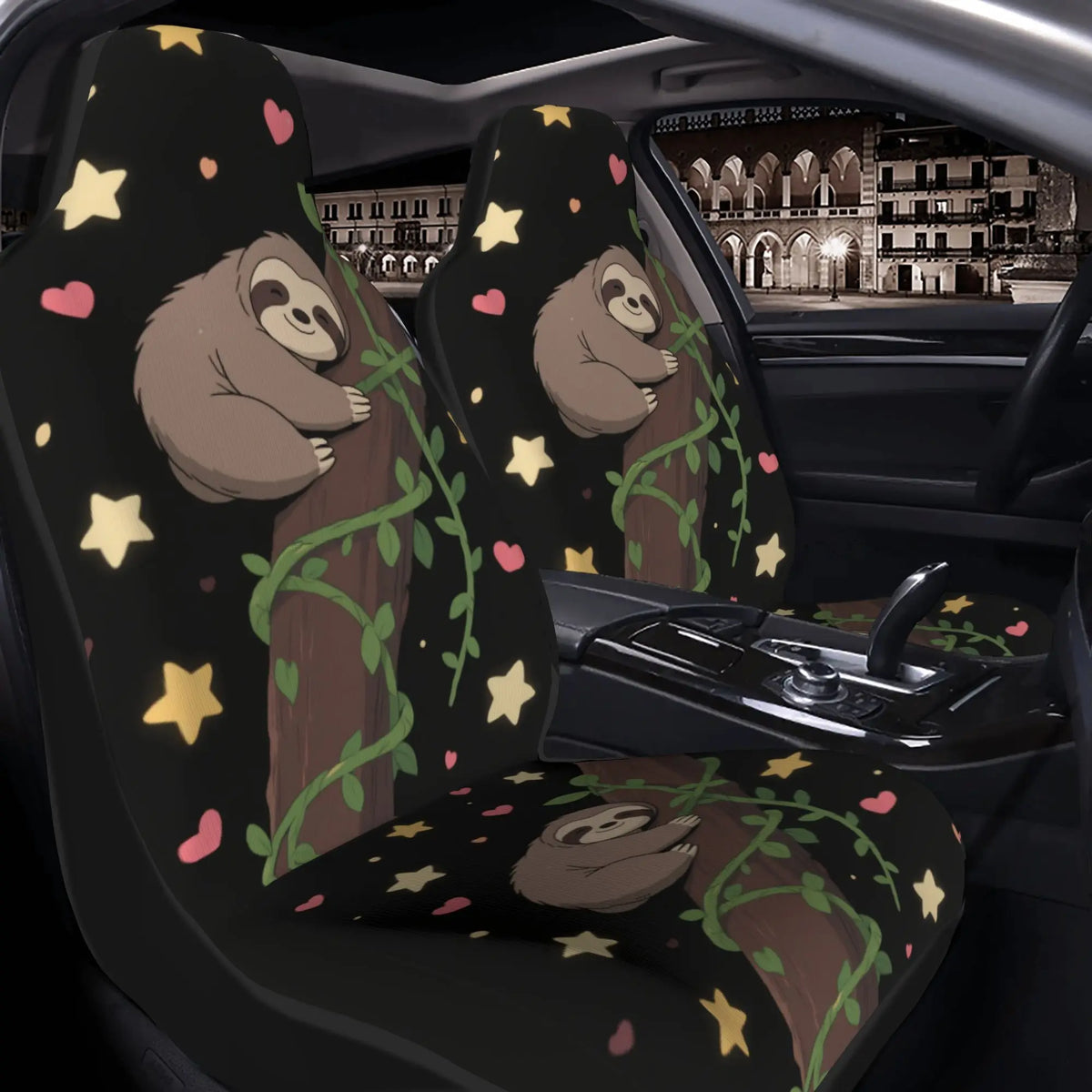 2 Front Seat Sloth Car Seat Covers
