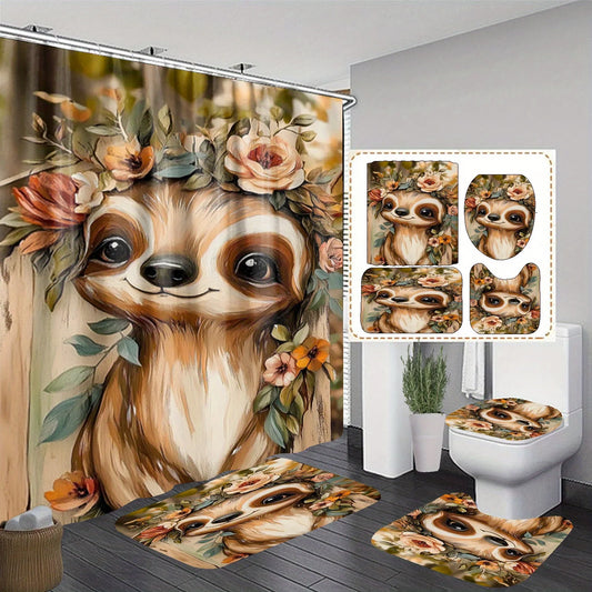 Floral Sloth Bathroom Set