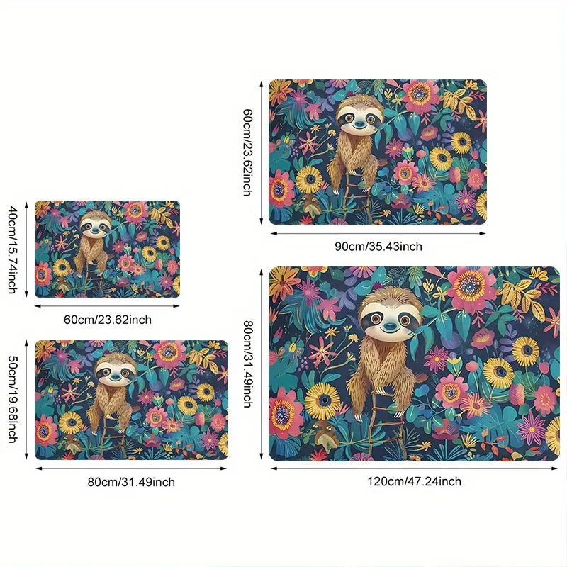 Sloth Floral Print Doormat
