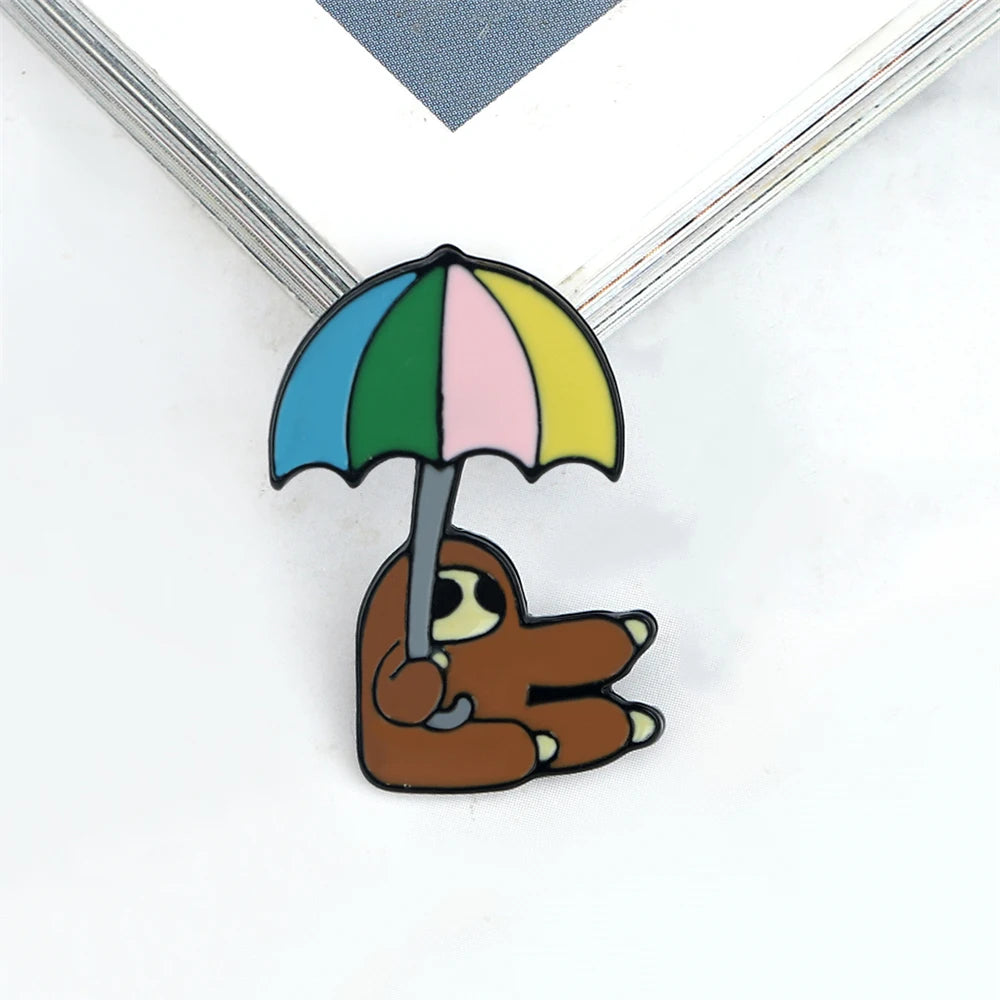 Sloth with Umbrella Enamel Pin Badge
