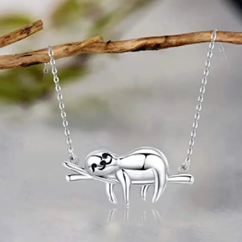 Sloth Lying on a branch Pendant Necklace