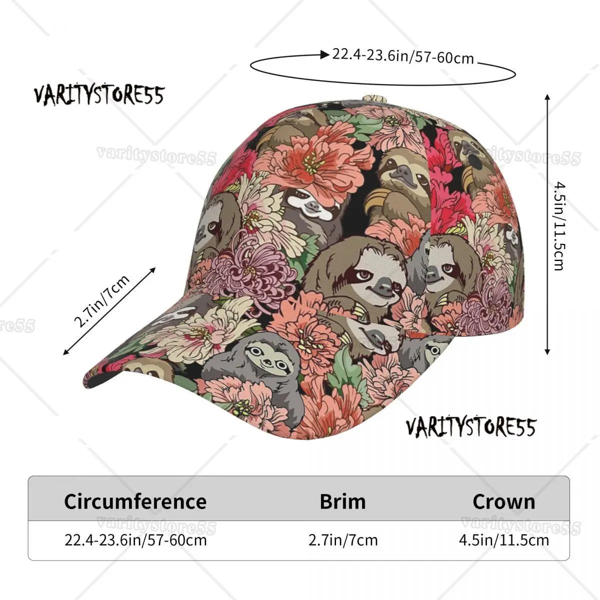 Floral Sloth Baseball Cap