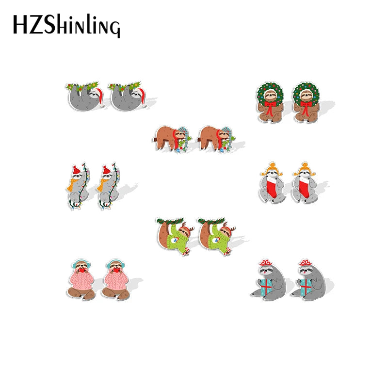 Christmas Sloths Stud Earrings