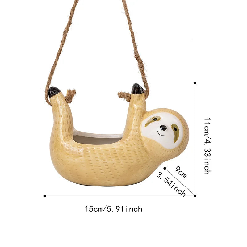 Sloth Ceramic Hanging Flower Pot