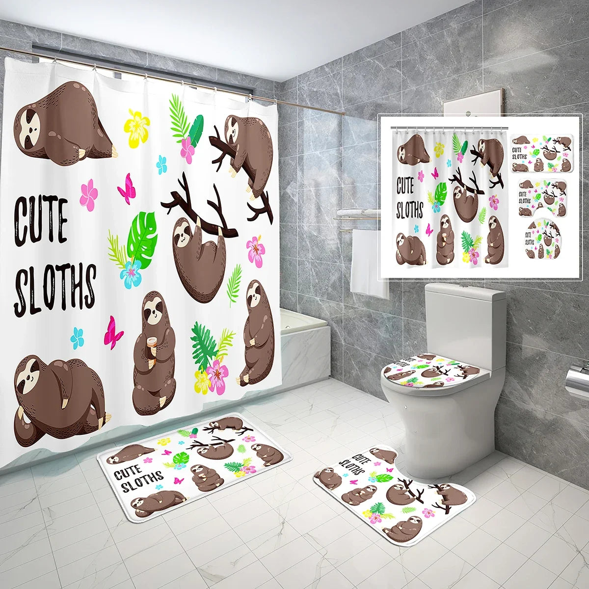 Various Cute Sloth Shower Curtain and Bathroom Sets