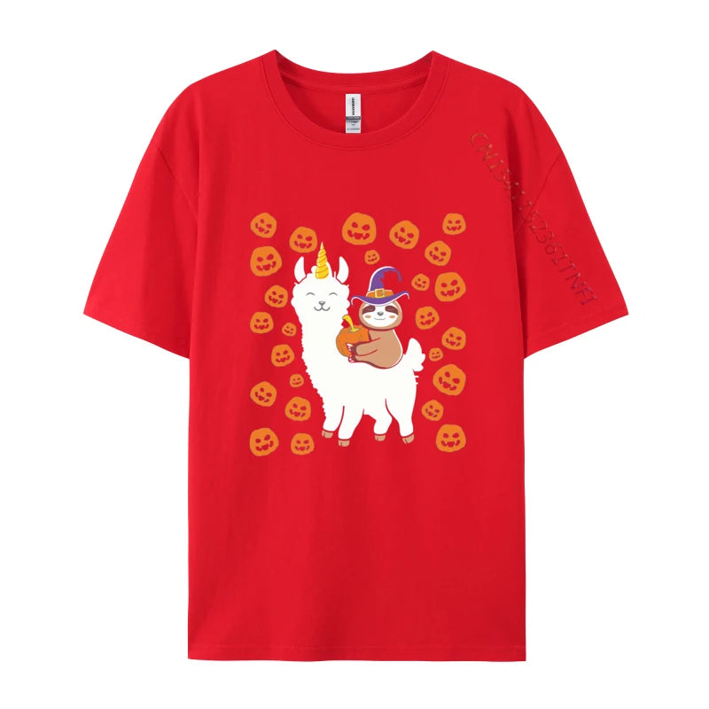 Sloth Wizard Riding Llama with Pumpkins T-shirt