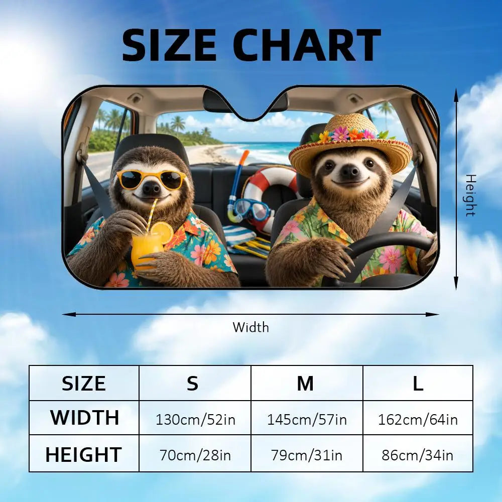 Sloth Beach Vacation Car Sunshade