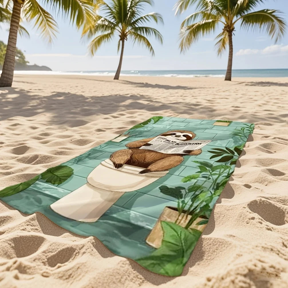Sloth Reading Newspaper On Toilet Beach Towel