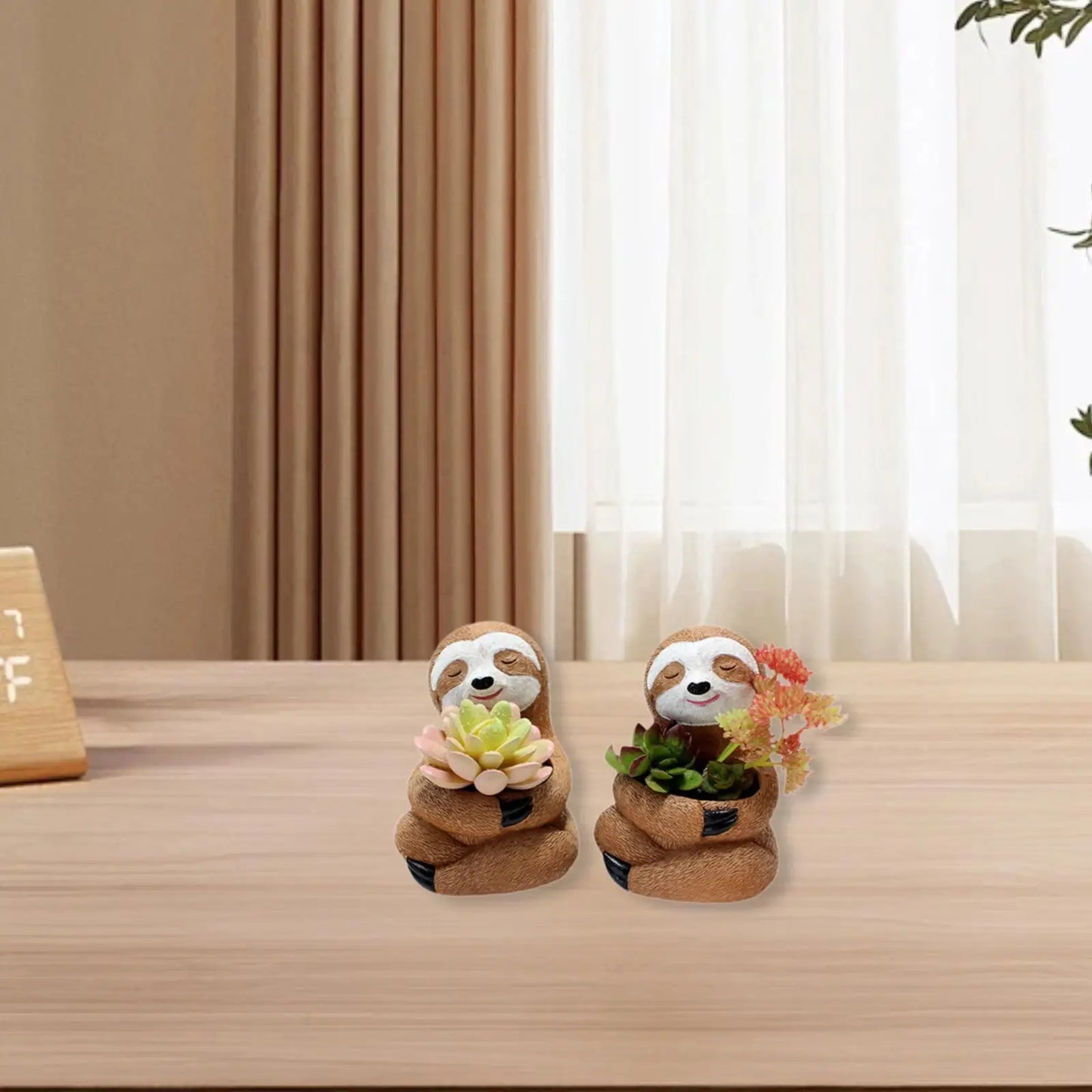 2Pcs Flowerpots Gift Containers Sloth Plant Pots Animal Planters with Drainage Hole for Windowsill Bedroom Balcony Shelf Office