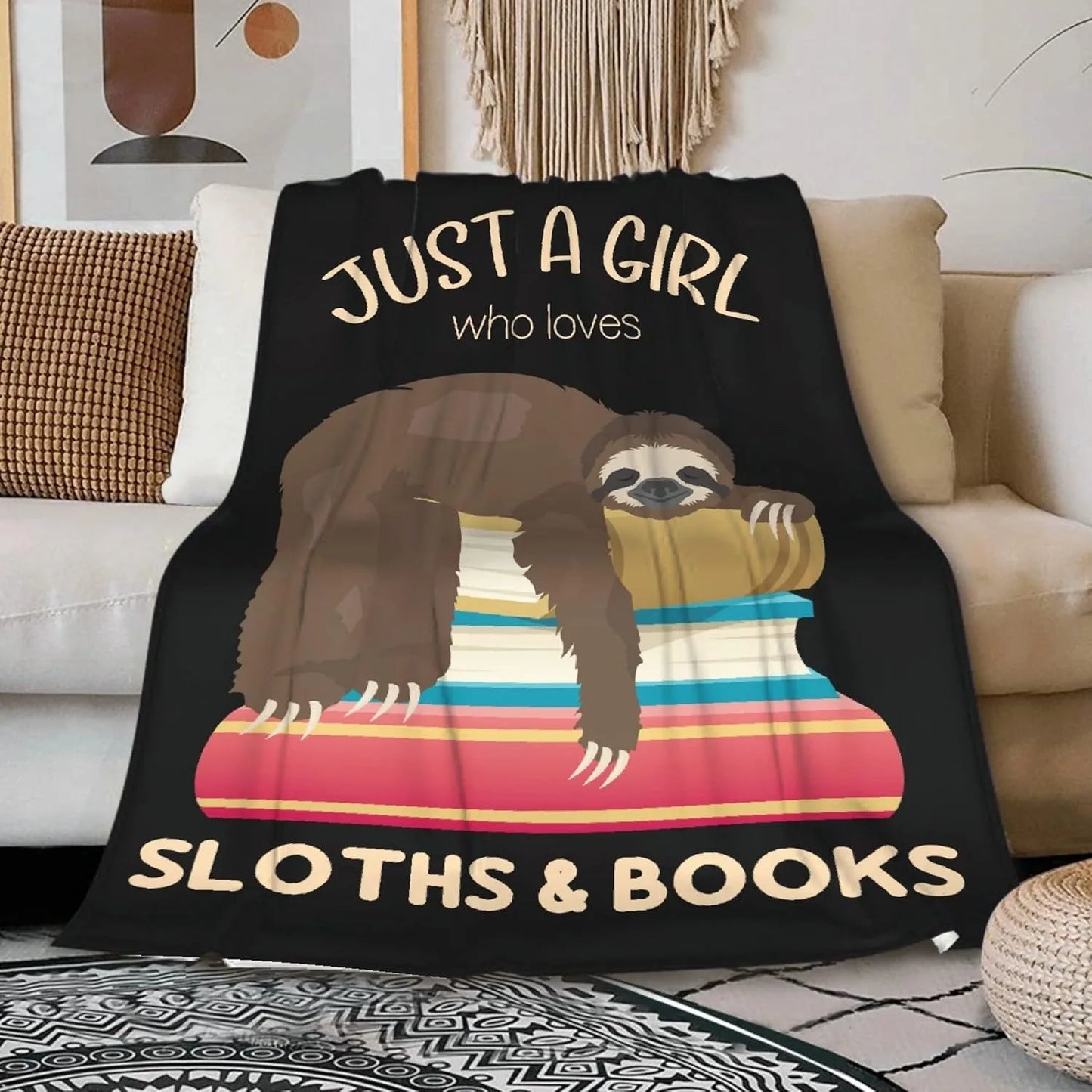Just A Girl Who Loves Sloths & Books Blanket