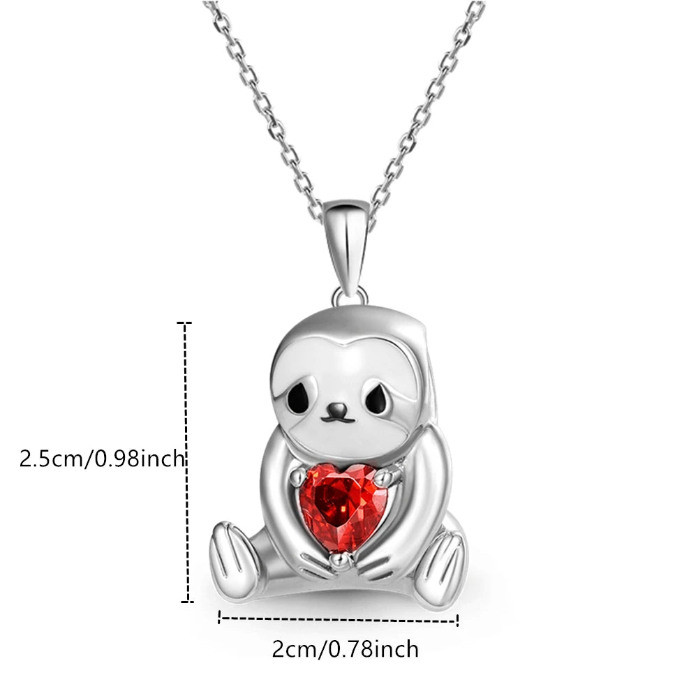 Sloth with Red Heart Necklace