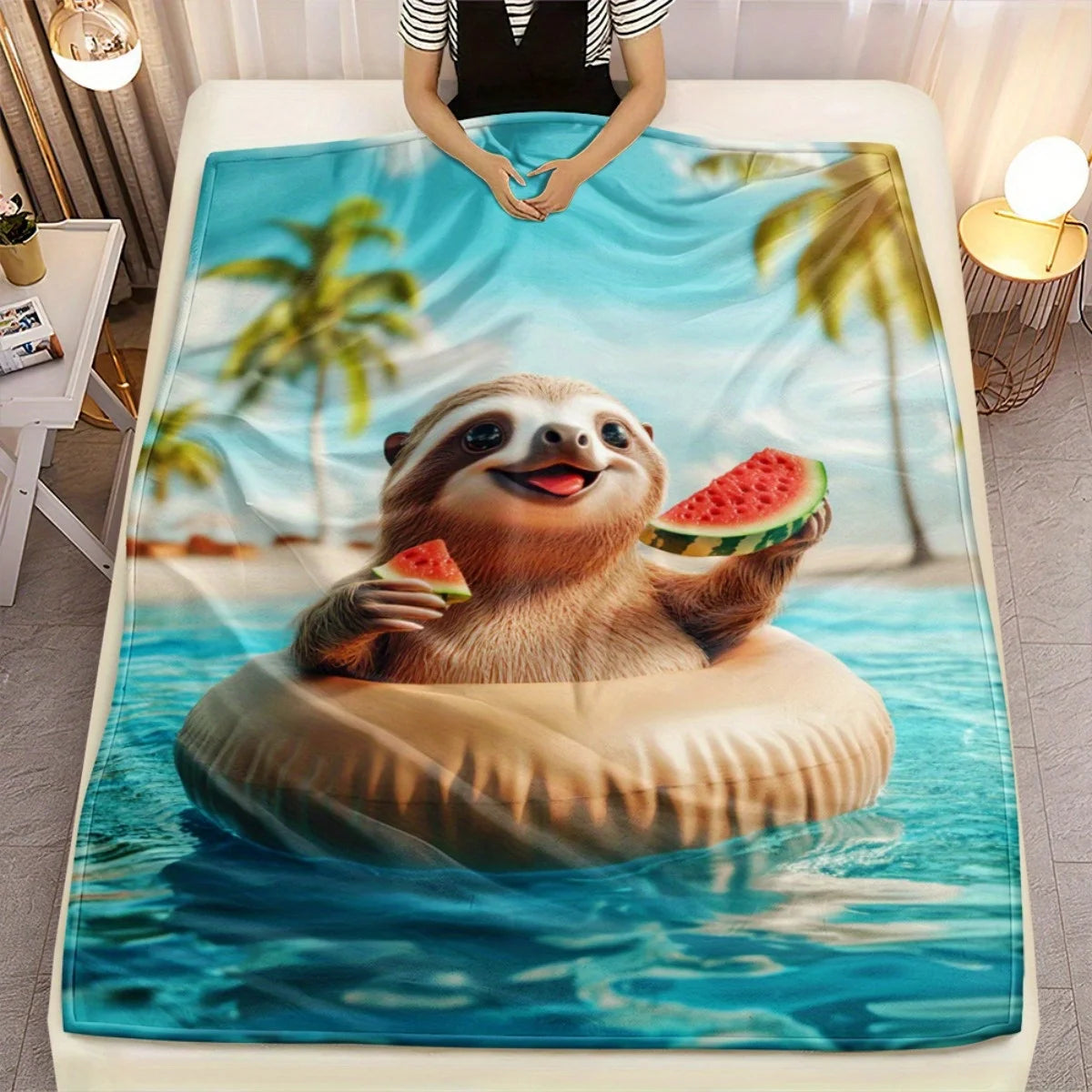 Sloth Eating Watermelon Blanket