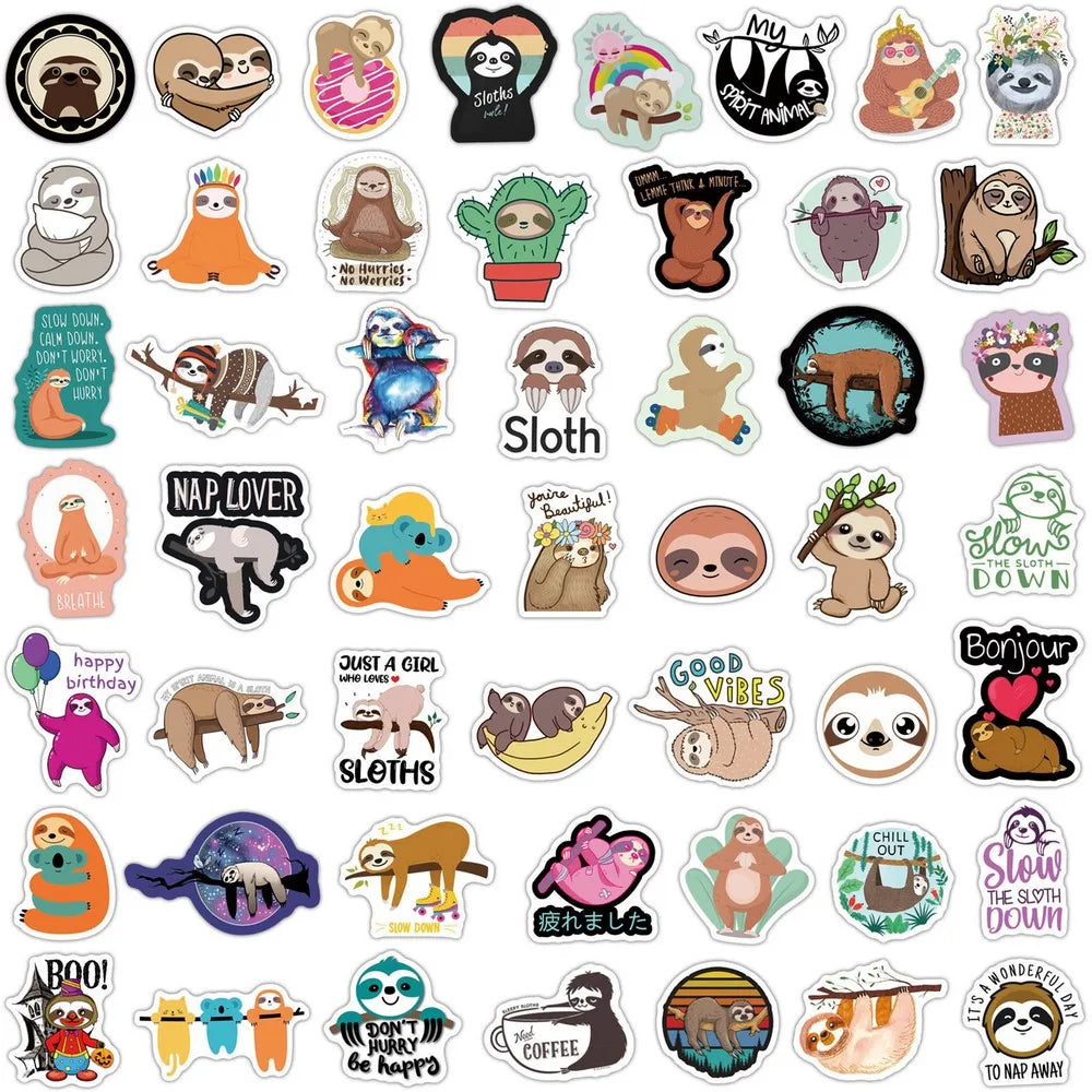 50 or 100 piece Cute Sloth Sticker packs