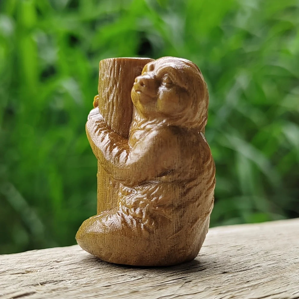 Wooden Sloth Figurine Ornament in Freehand Style